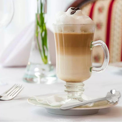 LECEHIVO 18 Pieces Irish Coffee Mugs Bulk with Handle 8.5 oz Clear Glass Mugs with Sakura Shaped Spoons for Espresso Cappuccino Ice Cream Tea for Wedding Graduation Party