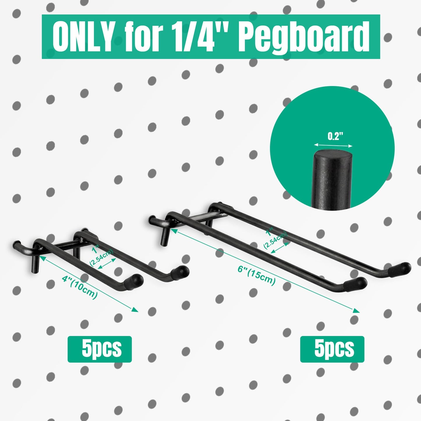 G.CORE 10 Pack Pegboard Hooks, Peg Board Tool Utility Hooks & Hangers Fit 1/4" Pegboards, Heavy Duty Metal Peg Board Shelving Hooks, Wall Organizers and Storage for Craft Room Garage Workbench (Black)