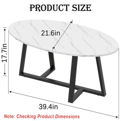 Wolawu Coffee Table Small Oval Table,White Faux Marble Table for Living Room, Modern Center Tea Tables for Small Space,Wooden Tables End Tables with Sturdy Black Metal Leg