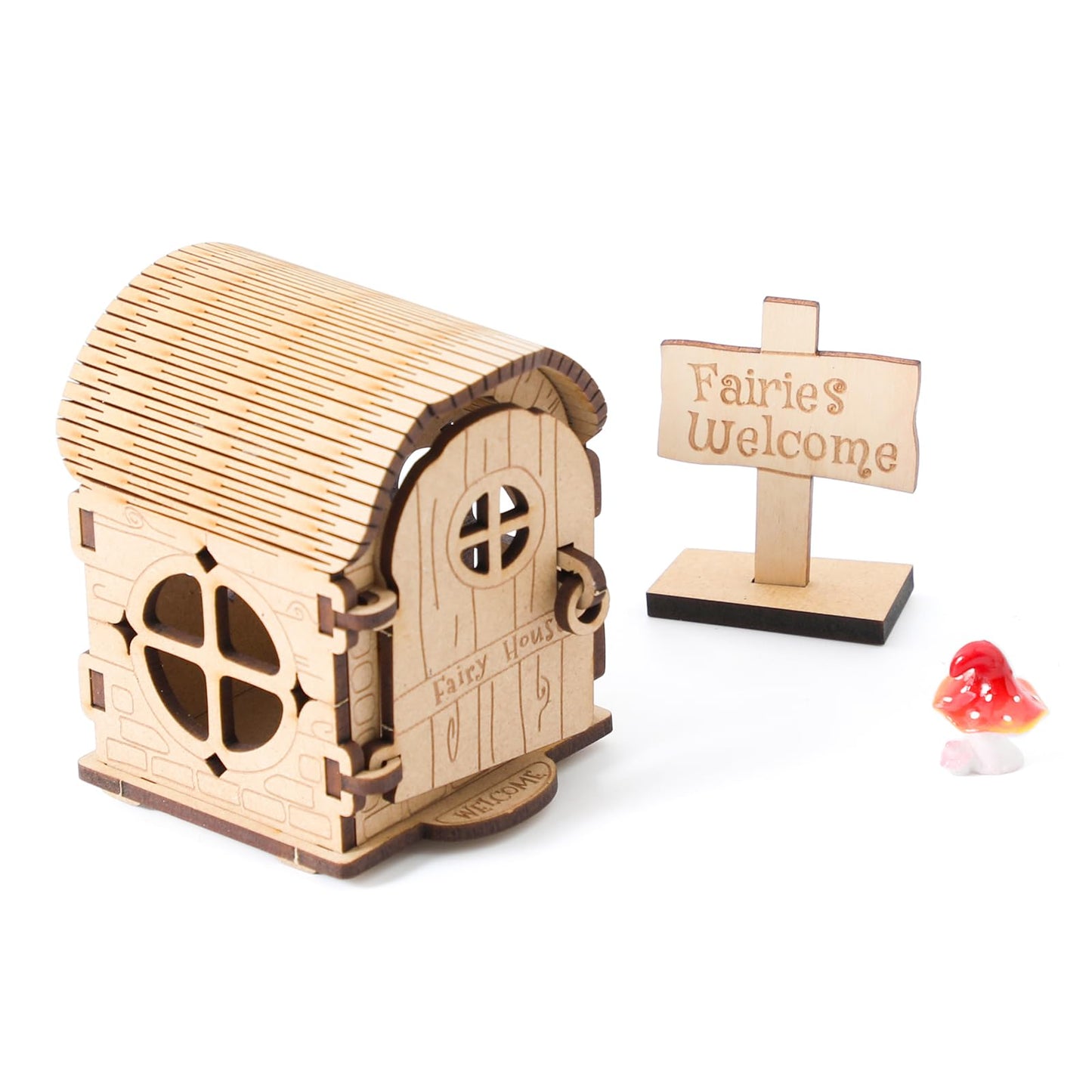 Mamimami Home Tiny Fairy House with Doorplate, DIY Mini Wooden Garden Plant Treehouse, Magical Fairy Doors Handmade Christmas Decorations Gifts