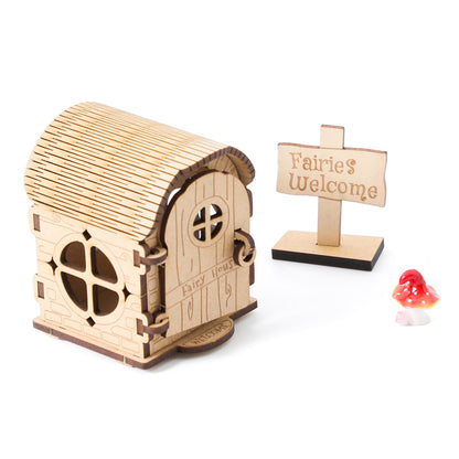 Mamimami Home Tiny Fairy House with Doorplate, DIY Mini Wooden Garden Plant Treehouse, Magical Fairy Doors Handmade Christmas Decorations Gifts