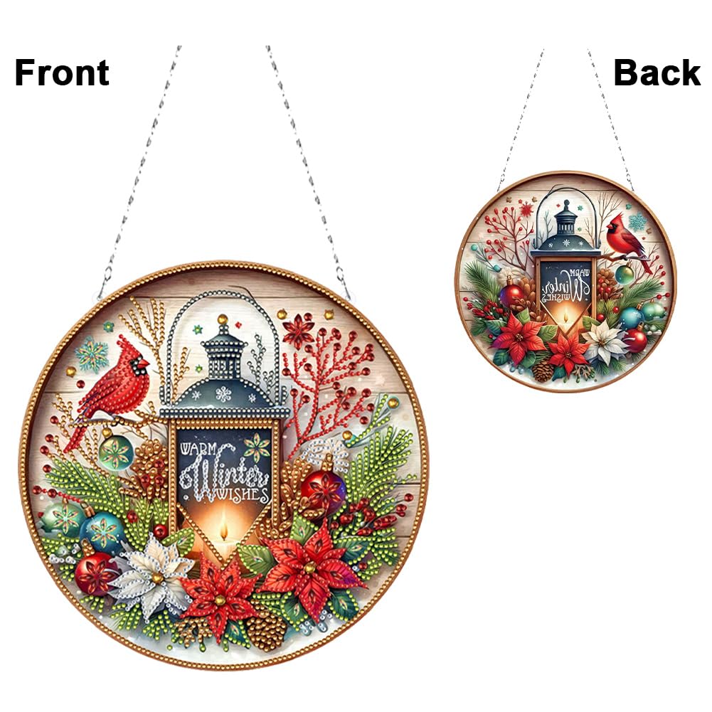 POETRYDRAW DIY Hanging Diamond Art Pendant Kit Christmas Cardinal Lamp, Special Crystal Diamonds Painting Ornament for Adults, 5D Diamond Art Suncatchers Double Sided Board Gem Painting Box Kit
