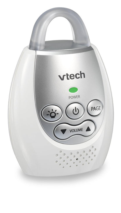 VTech Communications DM221 Audio Baby Monitor with up to 1,000 ft of Range, Vibrating Sound-Alert, Talk Back Intercom & Night Light Loop, White/Silver