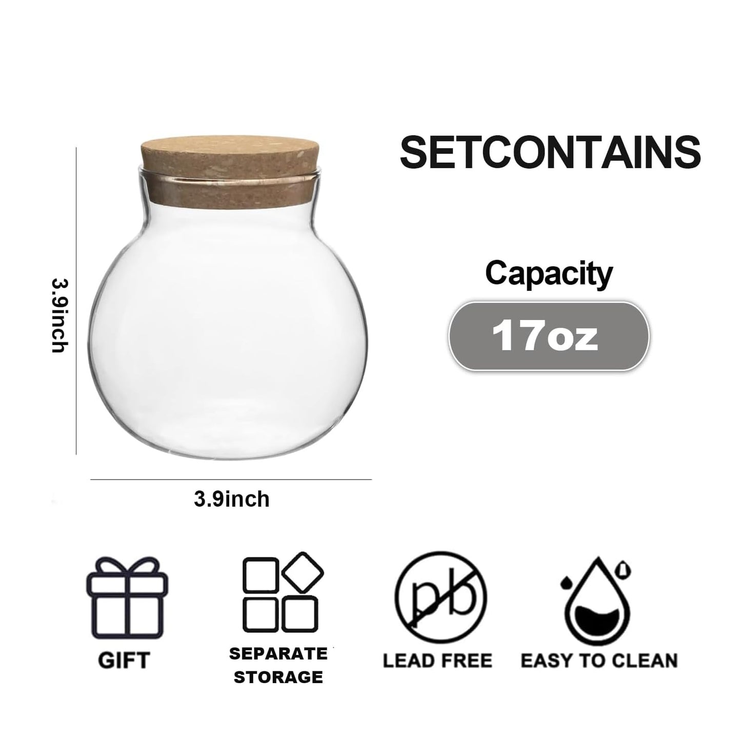 wangsdjy 17oz Glass Jars with Airtight Cork Lids,Wedding Candy Jar,Glass Storage Jars Great Ideal for Kitchen Storage, Tea, Biscuits, Cereals, Flour, Beans, Spices, Coffee Beans (2)