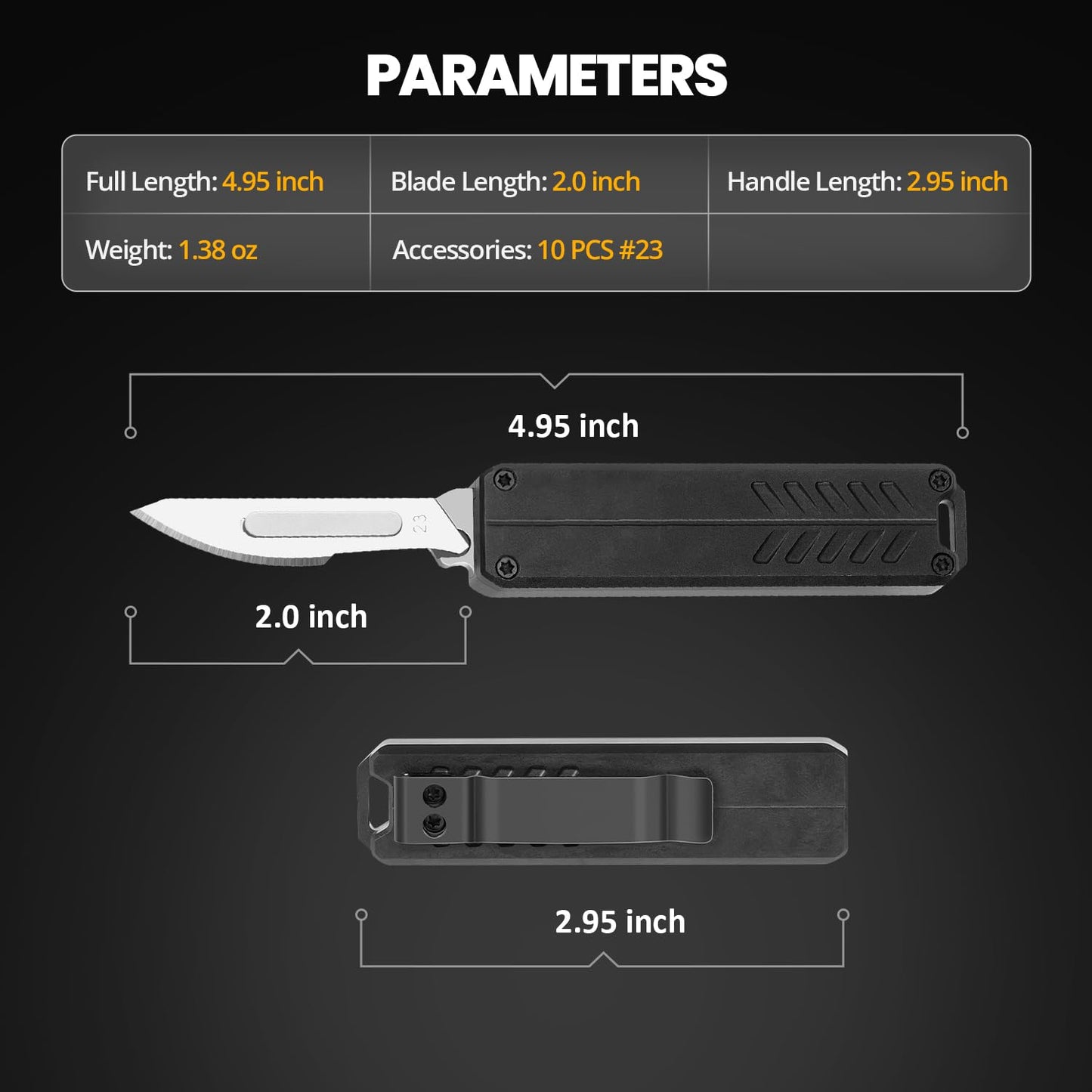 coldown Utility Knife, Pocket Knife with Clip, Box Cutter Knives, EDC Scalpel Knife, 10 Extra Carbon Steel Replacement Blades #23, Great EDC Gadget Gift for Men Women