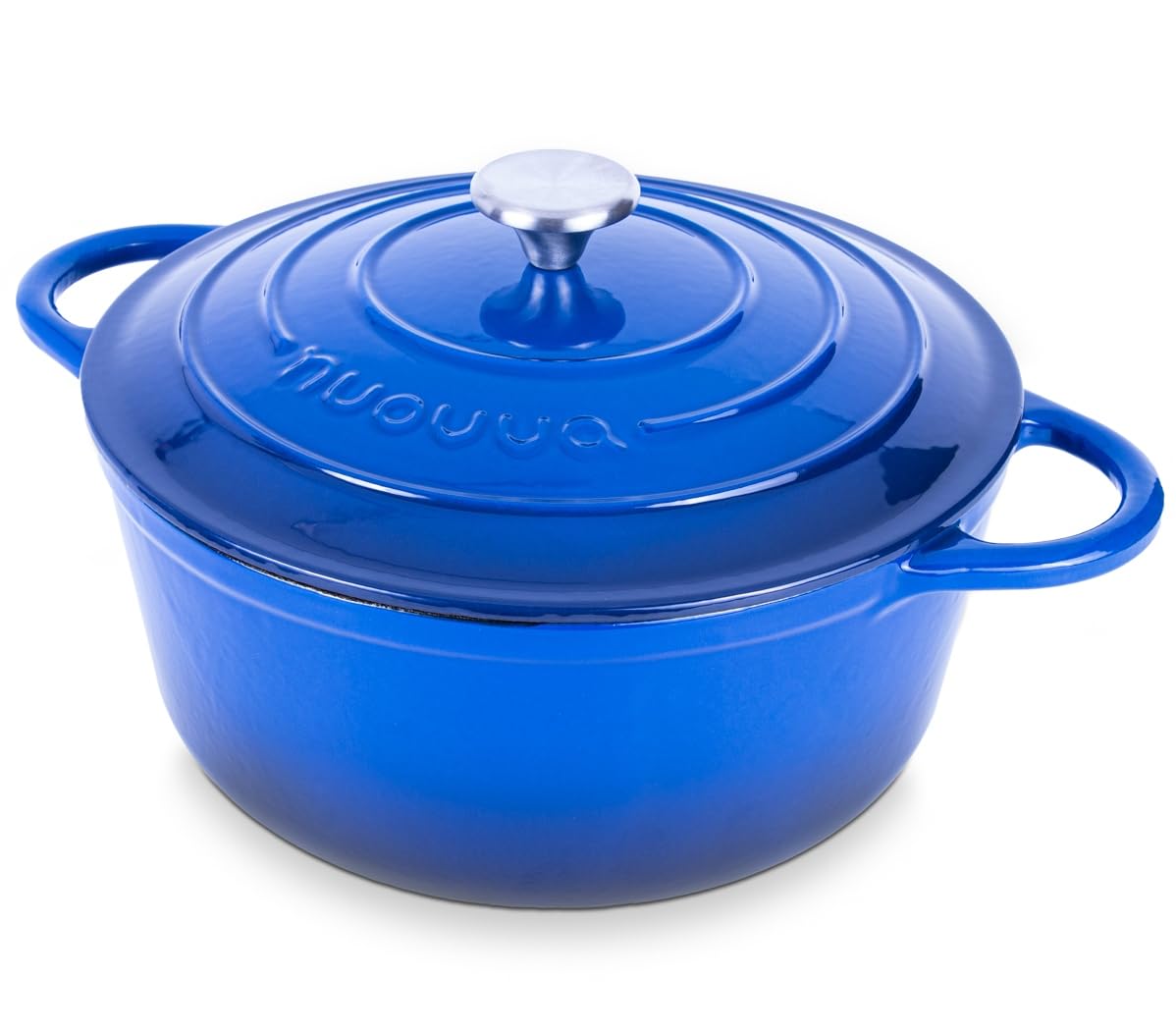 Nuovva Enamelled Cast Iron Dutch Oven Pot with Lid – 6.4 Quart Non Stick Casserole Pot – Heavy Duty & Oven Safe up to 500° F for Bread Baking, Braising, Stews, Roasting – 28cm Dark Blue