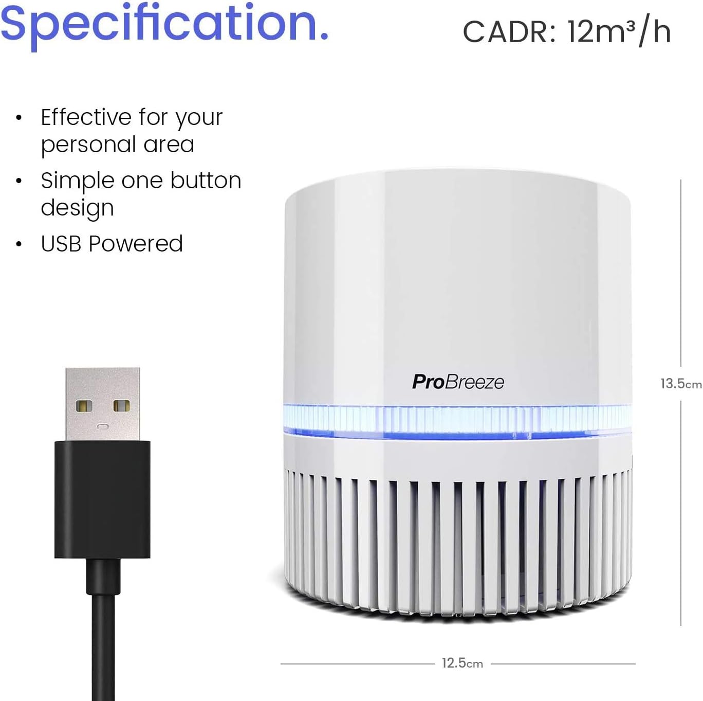 Pro Breeze Small Air Purifier HEPA - True HEPA Filter, 99.7% Smoke, Dust, Pollen, Desktop Air Purifier