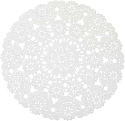 Juvale White Lace Paper Doilies for Tea Party Decorations - 12 in Round, 200 Pack Disposable Paper Placemats