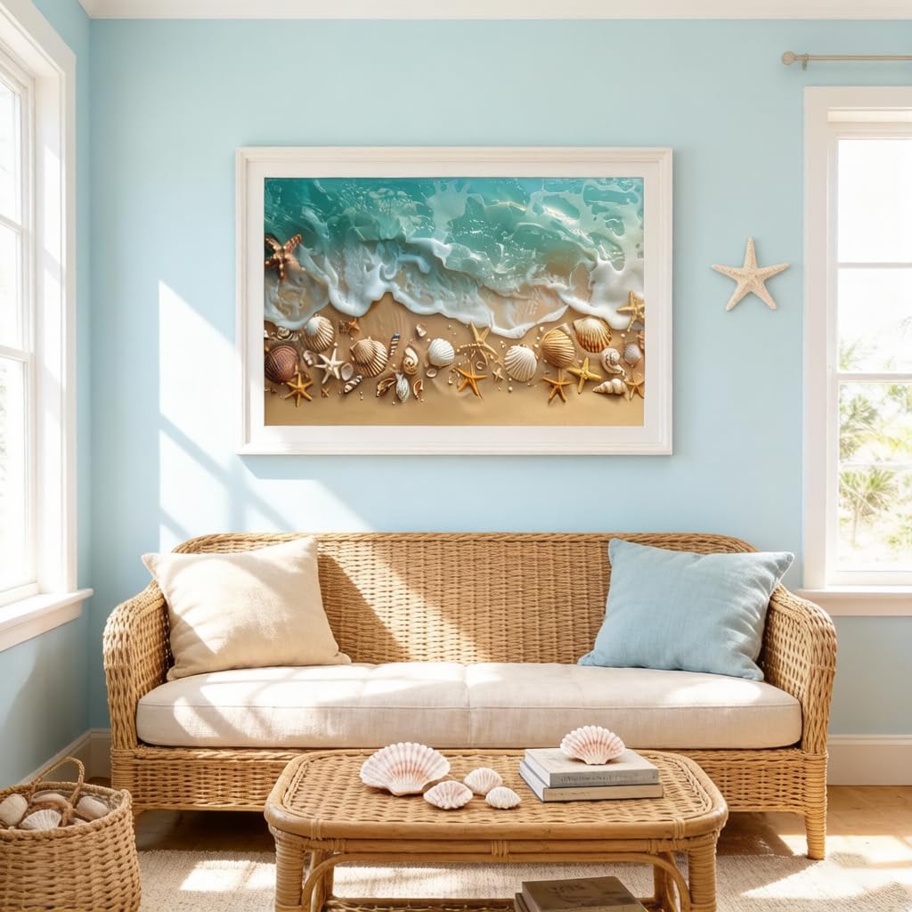 Beach Diamond Art Kits for Adults - 5D Seaside Shell Large Diamond Painting Kits for Adults,DIY Full Drill Crystal Rhinestone Gem Art Painting with Diamonds Home Wall Decor 23.6 X 15.7inch