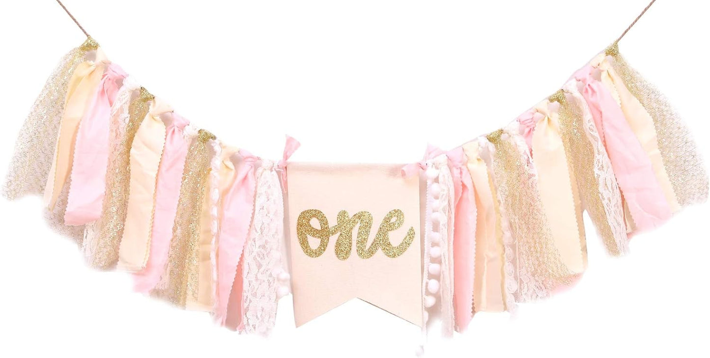 1st Highchair Banner Birthday - Pink Happy Birthday Banner Party Decorations for First Birthday,Best Princess Photo