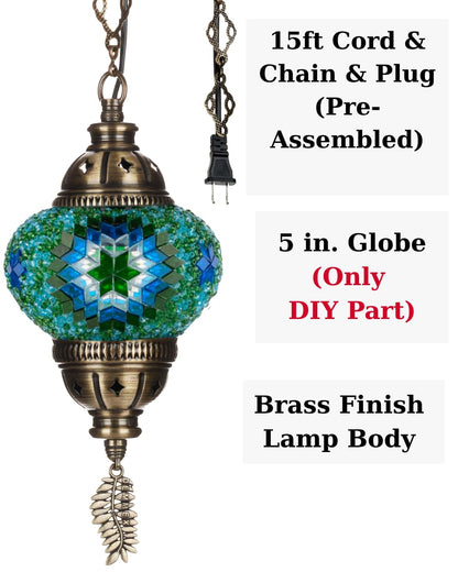 DEMMEX DIY Turkish Mosaic Plug-in Hanging Lamp Kit – NO Grout or Plaster, Beginner-Friendly – Complete Tiffany Mosaic Glass Light-Making Craft Project Kit for Adults and Teens (Turquoise&Green)