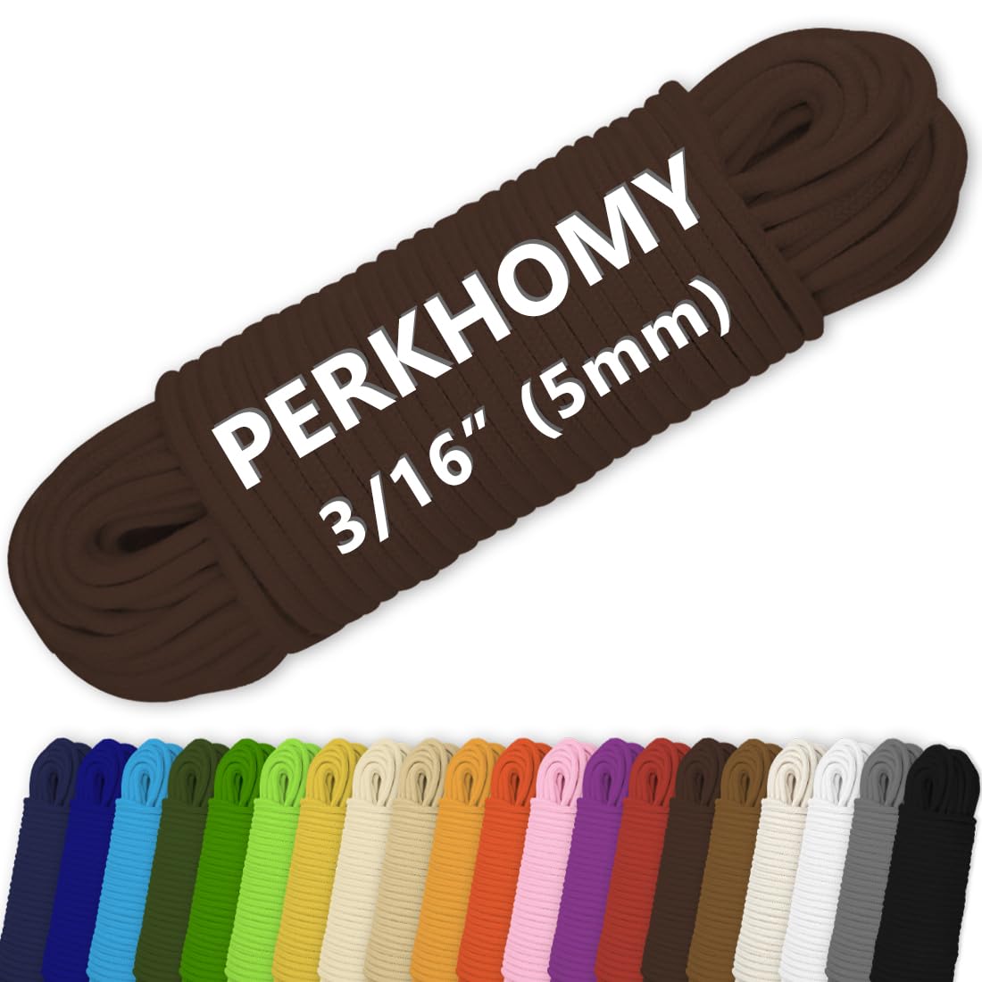 PerkHomy Cotton Rope 3/16" (5mm) 100 ft Multi Purpose Utility Diamond Braided Cord, Natural Cotton for Clothes Line Camping Crafting Flag Pole, Dark Brown