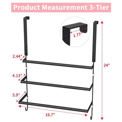 Over The Door Towel Rack,Towel Rack with Hooks for Door Hanging, Door Towel Bar, Over Door Towel Racks for Bathroom (Black)