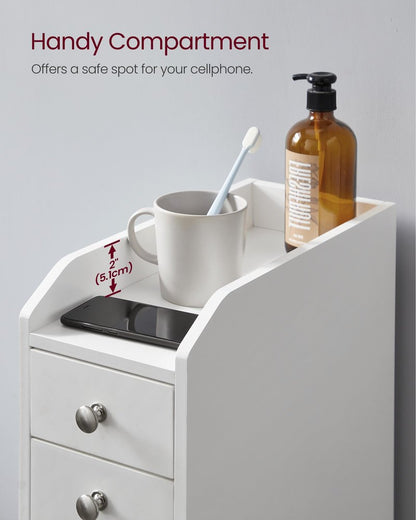 VASAGLE Slim Storage Cabinet, Narrow Storage Organizer with Slide Out Drawers, Freestanding Toilet Paper Holder, Small Space Skinny Cabinet for Bathroom Kitchen Corner, Cloud White UBBC847P31
