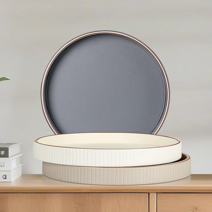 12" GORESE Round Decorative Tray for Coffee Table, PU Leather Compact Serving Tray for Home Decor & Everyday Accents