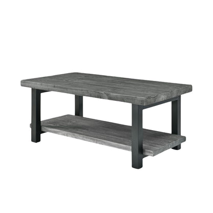 Alaterre Furniture Pomona Living Room 42 Inch Rectangular Solid Wood Coffee Table with Storage Shelf & Metal Legs – Modern Rustic Industrial Living Room Table (Slate Grey)