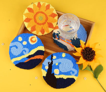 YEESAM Art Punch Needle Kit with Sunflowers Patterns, Full Set DIY Punch Needle Tufting Coaster Yarn Rug Embroidery Set with Hoop Tool, Easy Craft for Adults Beginners