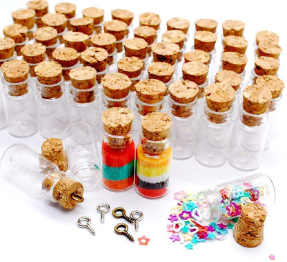 Healthcom 0.5ML Cork Bottles Vials Clear Glass Bottles Mini Tiny Jars Bottles With Corks Miniature Glass Bottle With Cork Empty Sample Jars Small,100 Botlles + 100 Screws