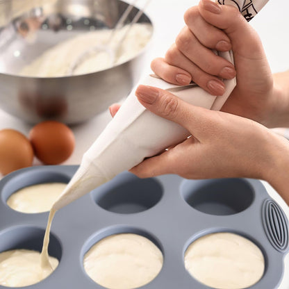Baocuan Silicone Muffin Pan - 6-Cavity Nonstick Baking Tray for Muffins, Cupcakes, Brownies and More - Food Grade and BPA Free - Pack of 3 Colors (Gray, Orange, Peacock Blue)