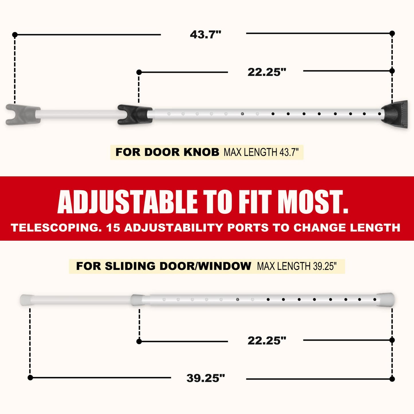 SecurityMan Door Security Bar, Heavy Duty 2-in-1 Door Stoppers Security Bar and Sliding Door Lock Bar (2 Pack) - Perfect Adjustable Door Jammer Door Stopper for Home, Hotel, and Apartment Security