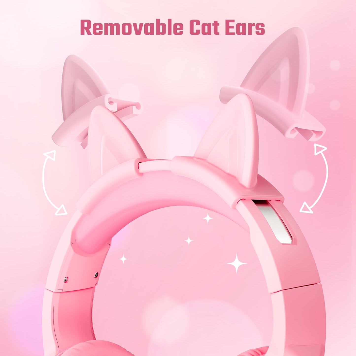 UNIOJO Pink Gaming Headset Noise-Canceling Mic, Wired Over-Cat Ear Headphones, Surround Sound, LED Breathing Light, Memory Foam Ear Pads, for Xbox Series, PS5, PS4, Switch, PC, Mobile