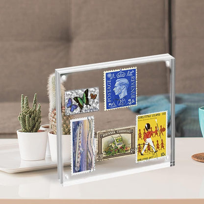 ILYXY 2 Pack Acrylic Frame 6x6, 20% Thicker, 24mm Thick Frameless Clear Square Picture Frame, Double Sided Magnetic Photo Frame, Free Standing Desktop Display Stand Acrylic Picture Frames