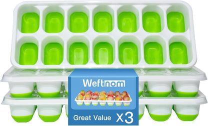 Skiennix Ice Cube Tray - Easy-Release Silicone Ice Cube Molds with Lids | Stackable 3-Pack, BPA-Free
