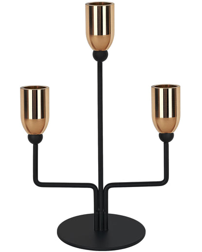 LHQOO Metal Triple Taper Candle Holder, Modern Gold & Black Candle Holder with Stable Base, Decorative Candle Stand for Home Decor, Wedding, Dining, Party, Anniversary