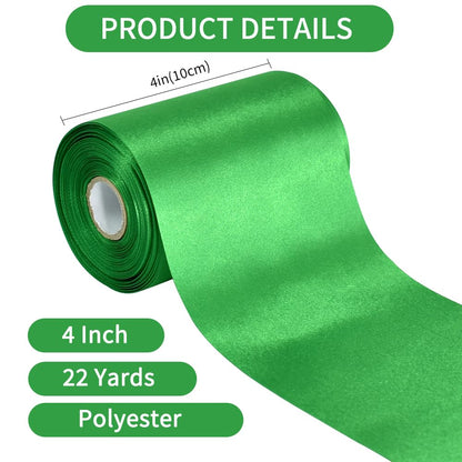 TONIFUL 4 Inch x 22 Yards Wide Green Satin Ribbon Solid Fabric Large Ribbon for Cutting Ceremony Kit Grand Opening Chair Sash Table Car Bows Gift Wrapping Wedding Party Decoration Christmas