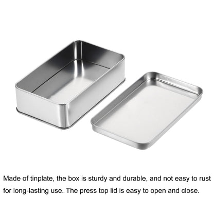 uxcell Metal Tin Box, 5.31" x 3.15" x 1.38" Rectangular Empty Tinplate Containers with Lids, Silver Tone, for Home Organizer, Candles, Gifts, Car Keys, Crafts Storage