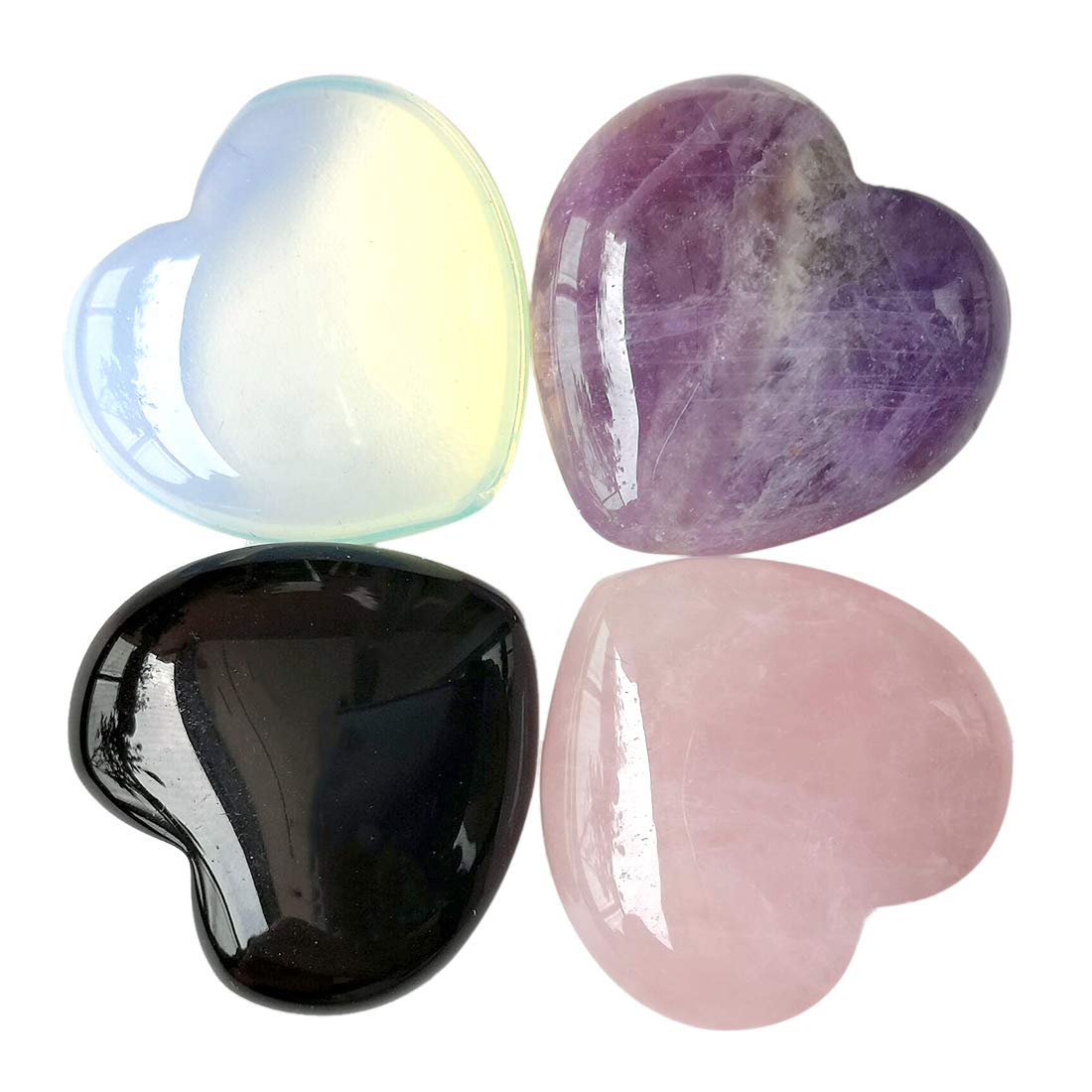 Loveliome 4 Pcs Mix-Color Carved Puff Heart Pocket Stone,Healing Palm Crystal Chakra Reiki Balancing Energy Stone for Jewelry Making(1 Inch)