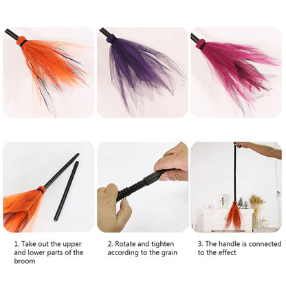 Purple Witch Broom Set, Plastic Broom Props for Kids, Halloween Costume Decor & Show, Cosplay & Party Accessory
