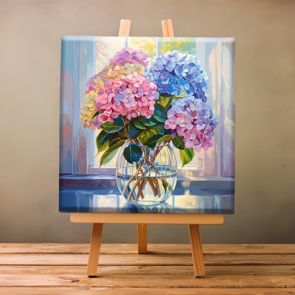 Natuyalo Framed Paint by Numbers Kit for Adults - Colorful Flowers DIY Adult Paint by Number Kits Vase Acrylic Canvas Painting for Adults Beginners Art Crafts with Frame, 12x12 Inch