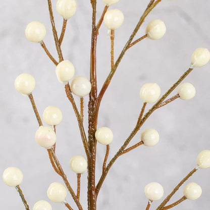 Pack 6 of Artificial Cream Winter White Weatherproof Berry Stem Branches - Waterproof Berries for Indoor and Outdoor