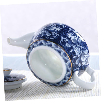 Uonlytech Ceramic Teapot, Blue and White Porcelain Travel Tea Kettle, Retro Portable Teapot with Handle