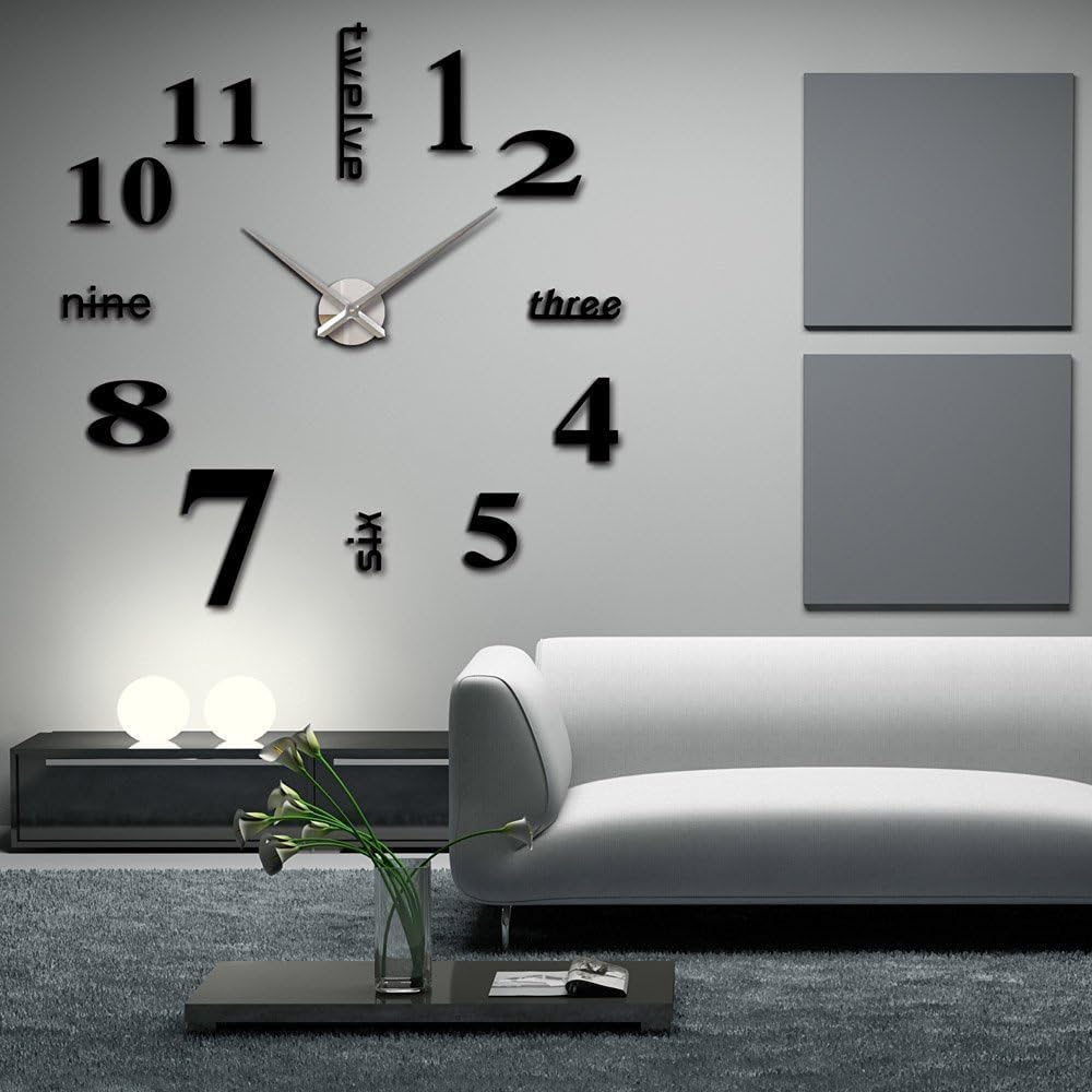 Modern 3D Frameless Large DIY Wall Clock, Watches Hours, Home Decorations for Living Room Bedroom (Black)