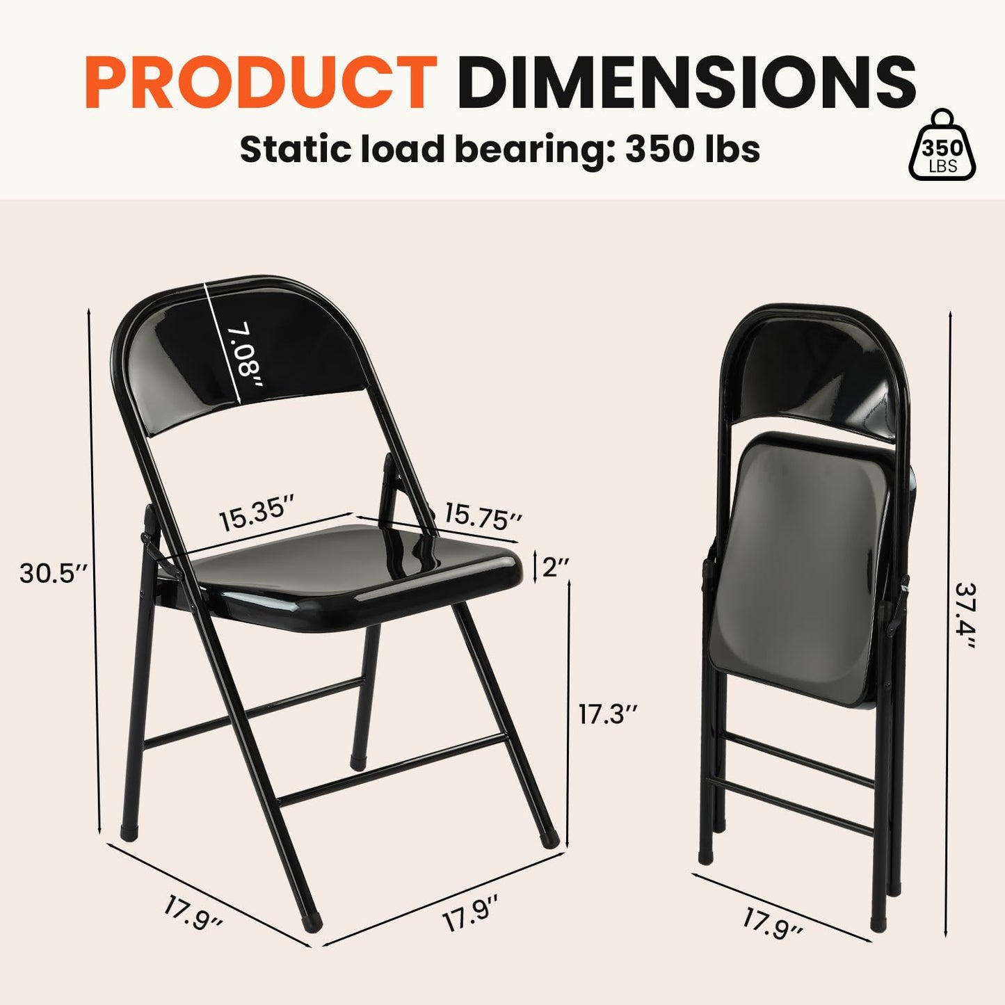 LING RONG Metal Folding Chairs 12 Pack All Steel Metal Frame Portable Commercial-Grade Foldable Chair with Double Hinged for Office Wedding Party Patio Dinning Events, Onyx Black