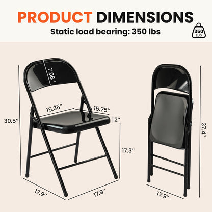 LING RONG Metal Folding Chairs 12 Pack All Steel Metal Frame Portable Commercial-Grade Foldable Chair with Double Hinged for Office Wedding Party Patio Dinning Events, Onyx Black