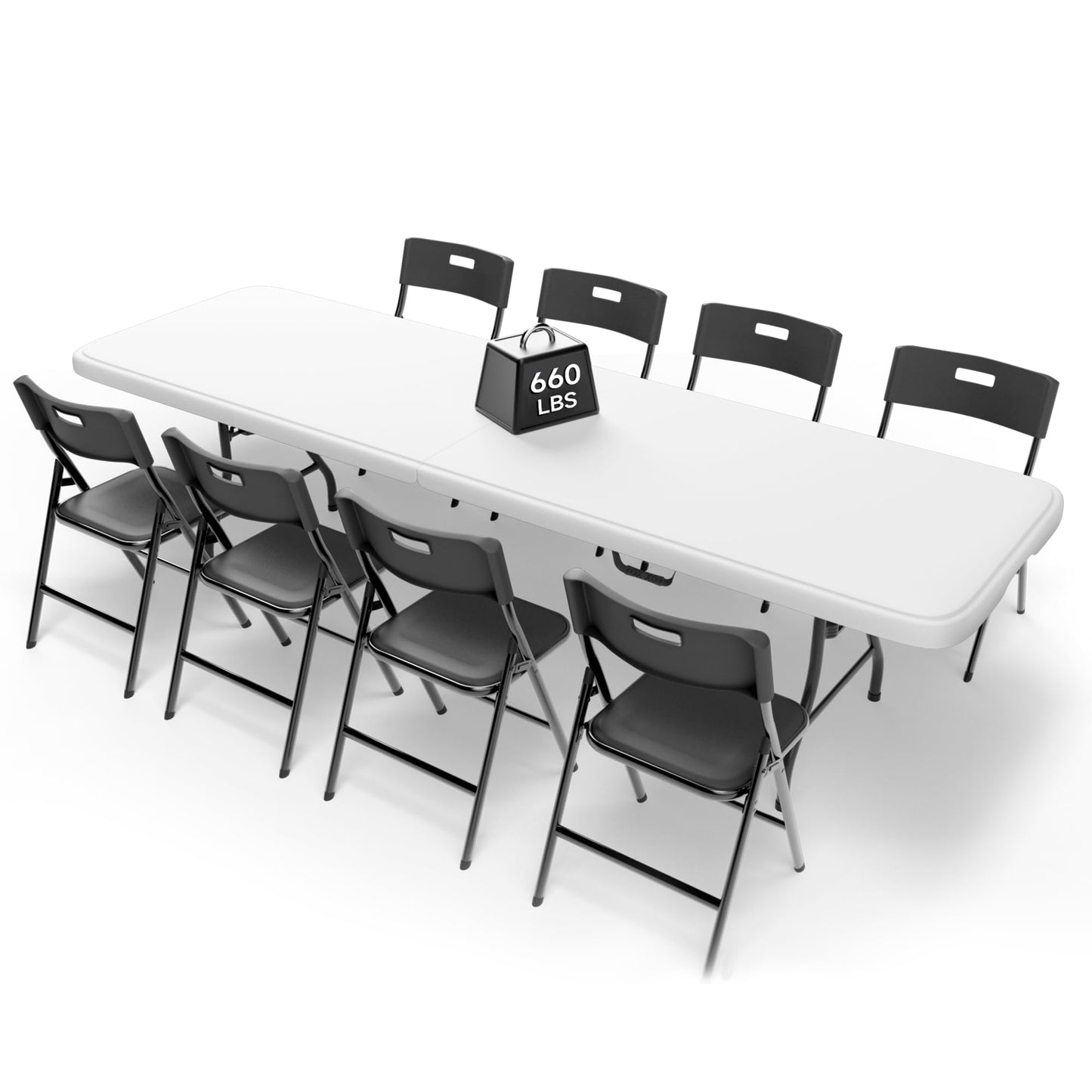 Ortus Collective 8FT Folding Table Set with 8 Chairs – Heavy-Duty 660 lb Table & 330 lb Chairs, Portable Folding Furniture Bundle for Camping, Parties, Indoor & Outdoor Use