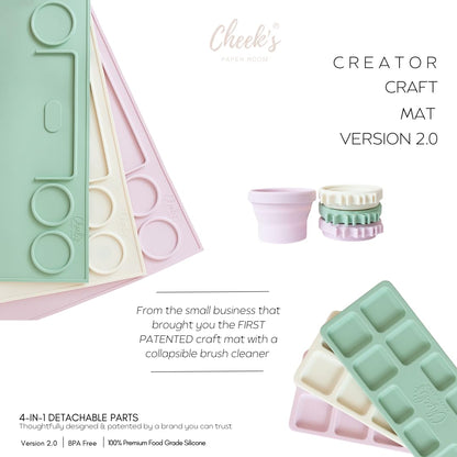 Silicone Craft Mat for Kids Painting – Creator Craft Mat V2.0 with Built-in Collapsible Brush Cleaning Cup | Nonstick Art Mat for Crafts, Resin, Clay & Playdough | Cheek's Paper Room 15" x 17"-Oatmilk