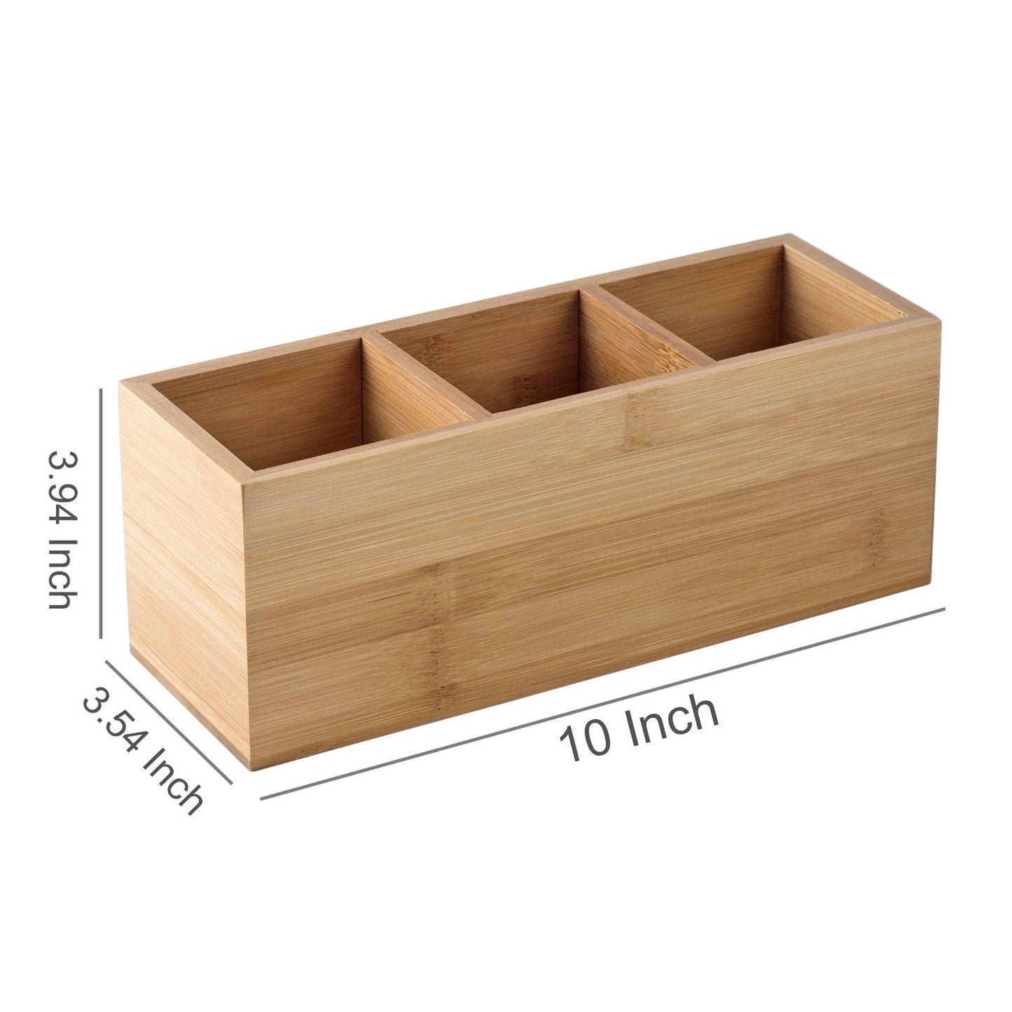 YOSCO Bamboo Wood Pens Pencils Holder Cup for Desk Remote Control Holder, Caddy,Organizer,Desktop Storage with 3 Compartments,Makeup Brush Holder,Silverware Caddy for Party,Office Supplies (3 Grid)