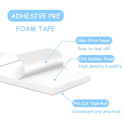HKSZEH Double Sided Foam Tape Squares 0.75 X 0.5 Pre Cut Foam Adhesive Squares Roll with Acrylic Storage Box 3D Foam Tape for Crafts Arts Sewing DIY Office Supplies (Tape+Box, White)