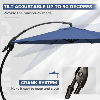 Grand patio 12 FT Patio Cantilever Umbrella Outdoor Large Round Aluminum Offset Umbrella Base Included for Deck Yard (Navy Blue, 12 FT)
