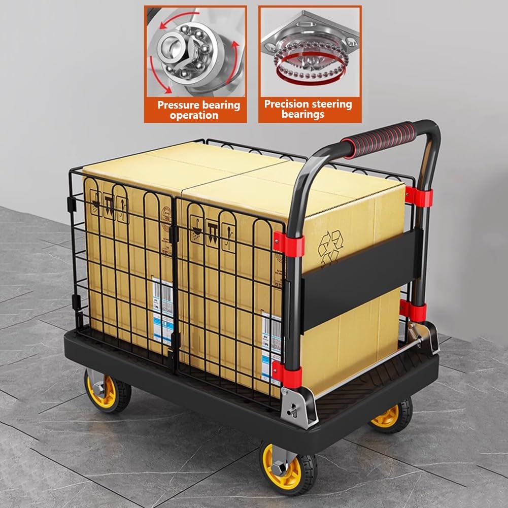 Heavy Duty Folding Platform Truck Cart with Wheels for Warehouse Transport, Portable Utility Trolley for Moving Heavy Loads