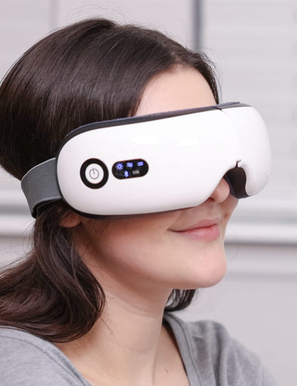 Eyeology Eye Massager with Heat, Intelligent Eye Mask for Eyes Fatigue Relief, White