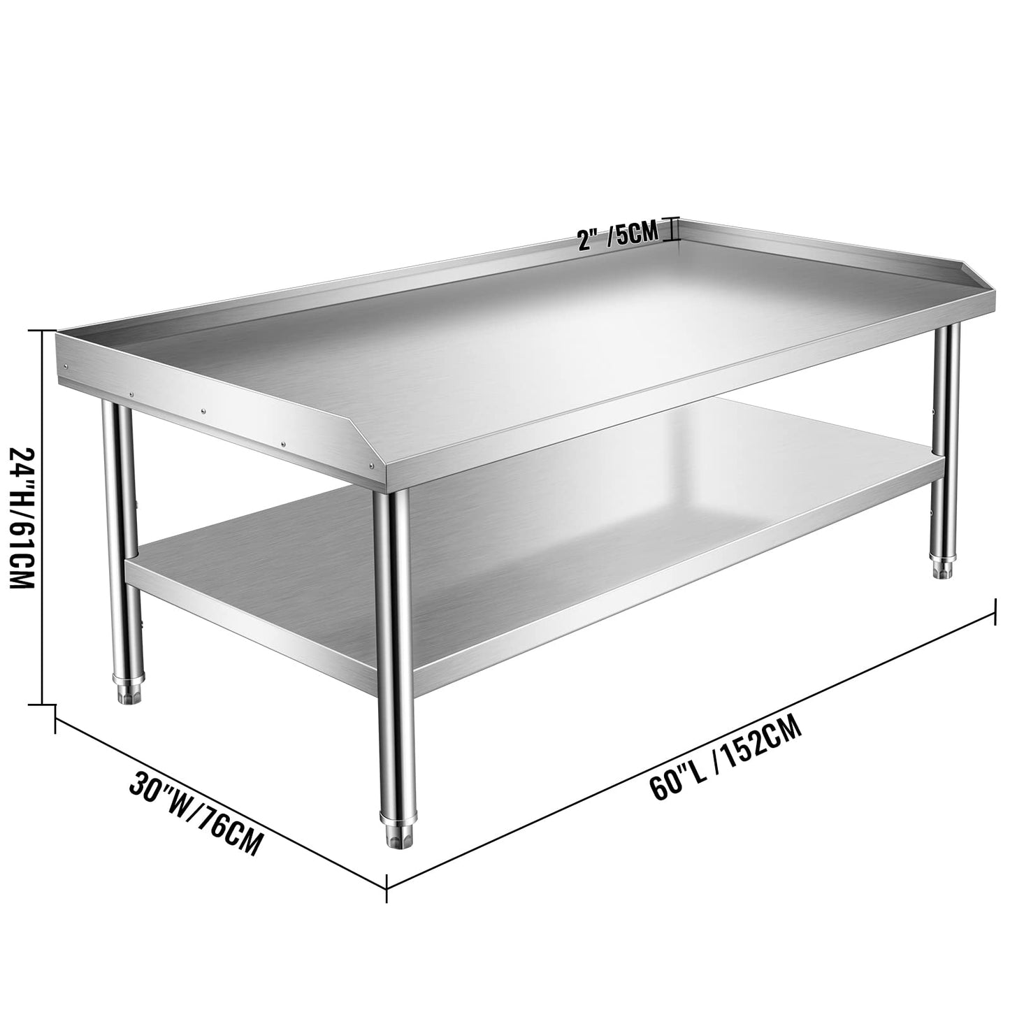 Stainless Steel Equipment Stand with Undershelf, NSF Commercial Prep & Work Table with Rear and Side Risers, Heavy Duty Grill for Kitchen, Bar, Restaurant, Home and Hotel,60x30x24"