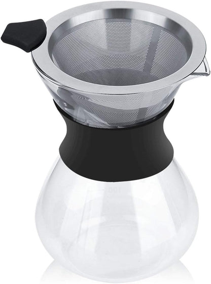 Ymiko Pour Over Coffee Maker, Manual Hand Drip Brewer with Glass Carafe Pot & Stainless Steel Filter