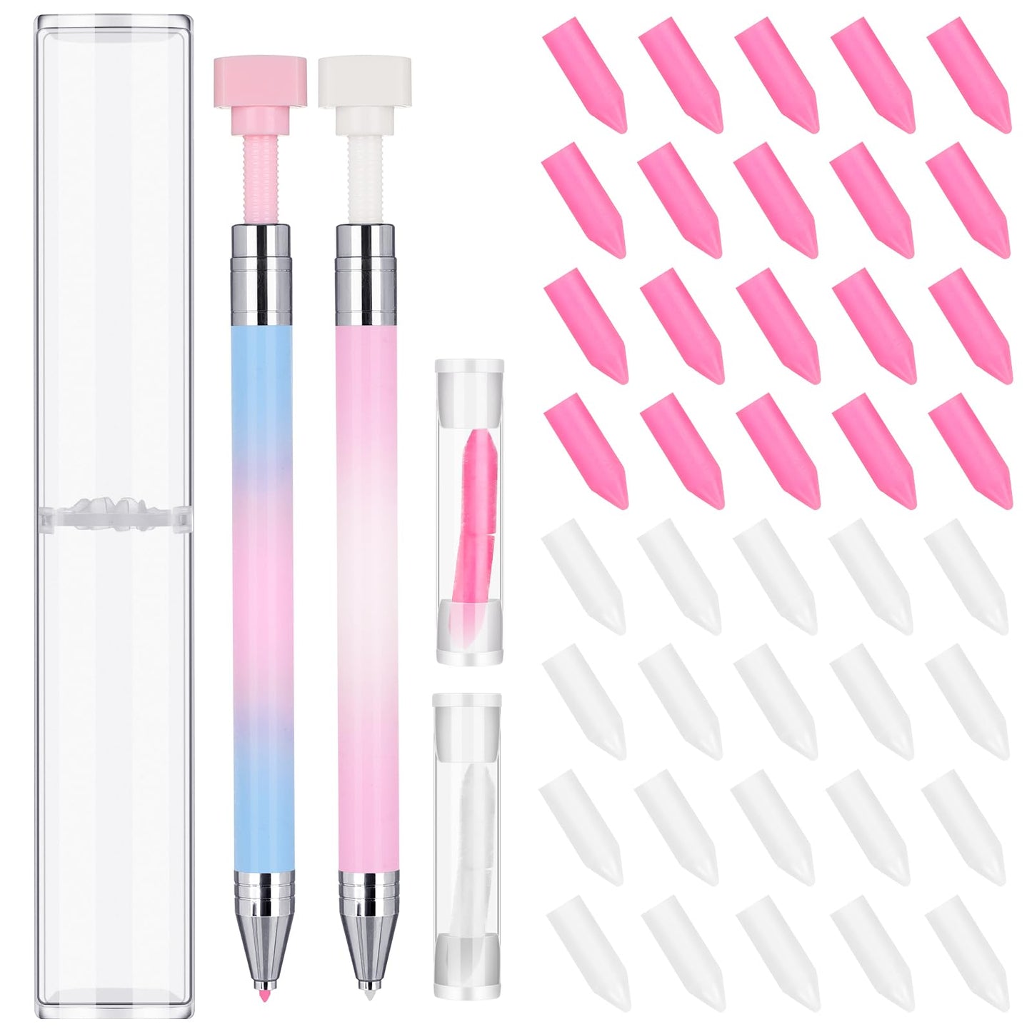 Jutom 2 Pack Diamond Painting Pens with 40 Replacement Wax Pink Wax Diamond Art Accessory with Protective Case Art Pen Tool for Nail DIY Painting Craft Gem(Gradient)