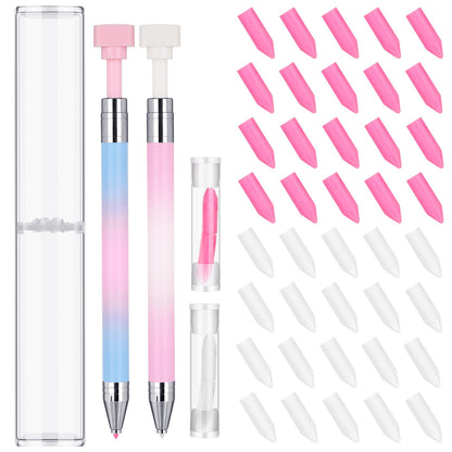 Jutom 2 Pack Diamond Painting Pens with 40 Replacement Wax Pink Wax Diamond Art Accessory with Protective Case Art Pen Tool for Nail DIY Painting Craft Gem(Gradient)