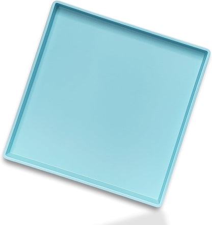 11 Inch Blue Square Plastic Tray - Organizer Tray for Bathroom Vanity, Dresser, Coffee Table, Nightstand | Decorative